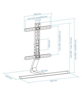 Soporte de mesa para pantallas planas de 32" a 65" (medidas)