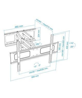 Soporte de pared para pantallas planas de 37"a 70" (medidas)