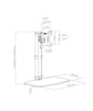 Soporte de mesa para pantallas planas de 17" a 27" (medidas)