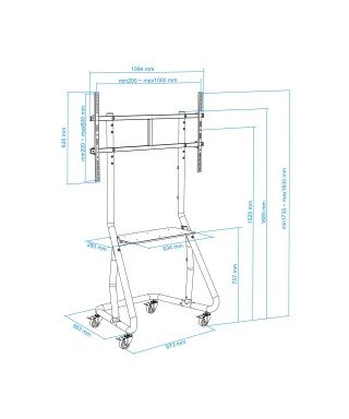 Soporte de suelo con ruedas para pantallas planas de 60" a 105" (medidas)